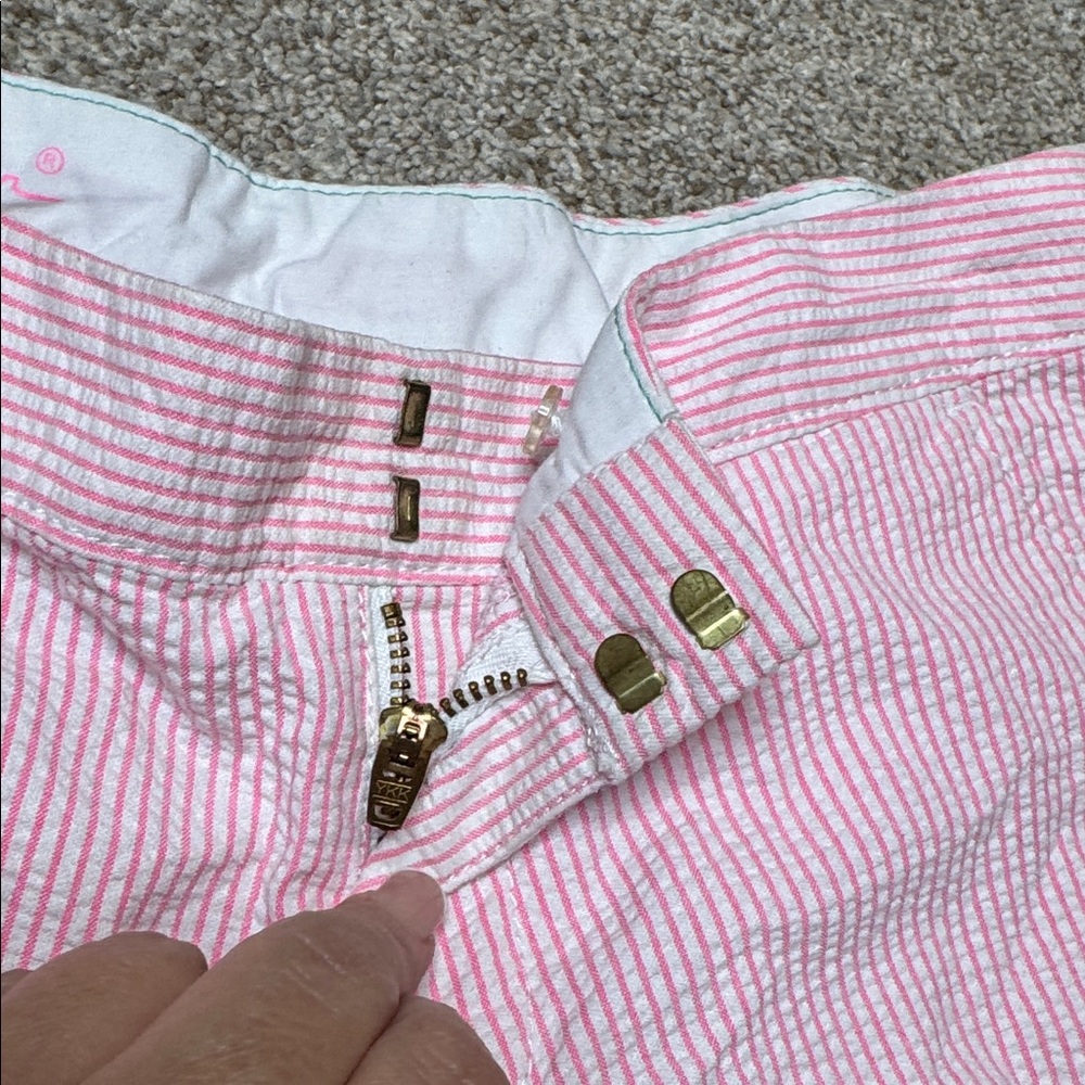 Lilly Pulitzer Buttercup Pink Seersucker Scallop Hem Shorts Size 00 - Picture 11 of 16